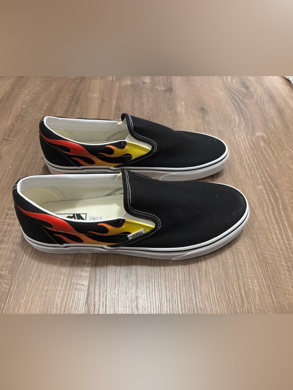 Vans Black Slip-On with Red and Yellow Flame Panels